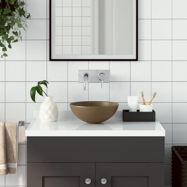 Berkfield Home Bathroom Sink Ceramic Matt Cream Round - image 1