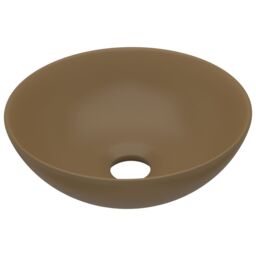 Berkfield Home Bathroom Sink Ceramic Matt Cream Round - thumbnail 2