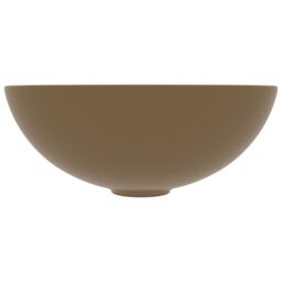 Berkfield Home Bathroom Sink Ceramic Matt Cream Round - thumbnail 3