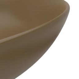 Berkfield Home Bathroom Sink Ceramic Matt Cream Round - thumbnail 5