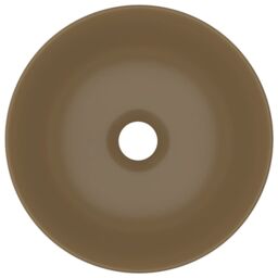 Berkfield Home Bathroom Sink Ceramic Matt Cream Round - thumbnail 4