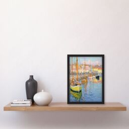 Artery8 Wall Art Print Fishermen Rest Boats in the Harbour Oil Painting Pastel Framed Art in Blue - Size: A4 - thumbnail 4