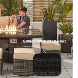 Direct Wicker 7 Seater Outdoor Garden Rattan Corner Sofa Set with Fire Pit Table, Brown - Size: 4 Pack - thumbnail 2