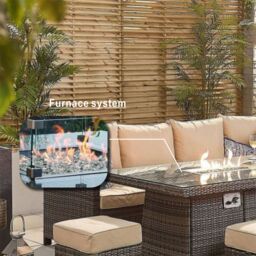 Direct Wicker 7 Seater Outdoor Garden Rattan Corner Sofa Set with Fire Pit Table, Brown - Size: 4 Pack - thumbnail 4