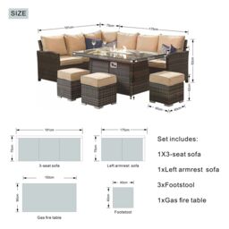 Direct Wicker 7 Seater Outdoor Garden Rattan Corner Sofa Set with Fire Pit Table, Brown - Size: 4 Pack - thumbnail 6