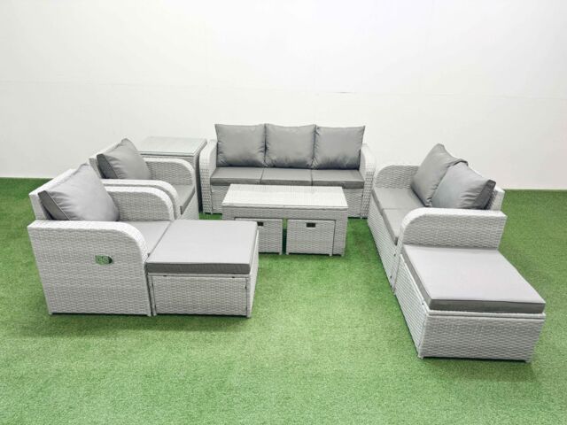 Fimous PE Wicker Rattan Furniture Sets with Oblong Coffee Table Love Sofa in Light Grey - image 1