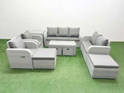 Fimous PE Wicker Rattan Furniture Sets with Oblong Coffee Table Love Sofa in Light Grey - thumbnail 1