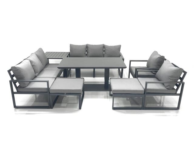 Fimous Garden Sofa Set Aluminium Furniture Rising Dining Tabe Set with 2 Chair 2 Big Footstool Side Table Dark Grey - image 1