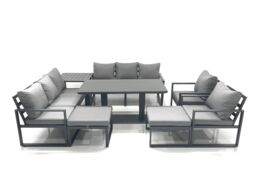 Fimous Garden Sofa Set Aluminium Furniture Rising Dining Tabe Set with 2 Chair 2 Big Footstool Side Table Dark Grey - thumbnail 2