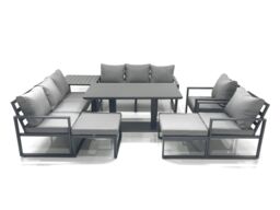 Fimous Garden Sofa Set Aluminium Furniture Rising Dining Tabe Set with 2 Chair 2 Big Footstool Side Table Dark Grey - thumbnail 1
