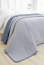 Catherine Lansfield 'Stripe' Quilted Reversible Bedspread in Blue - thumbnail 1