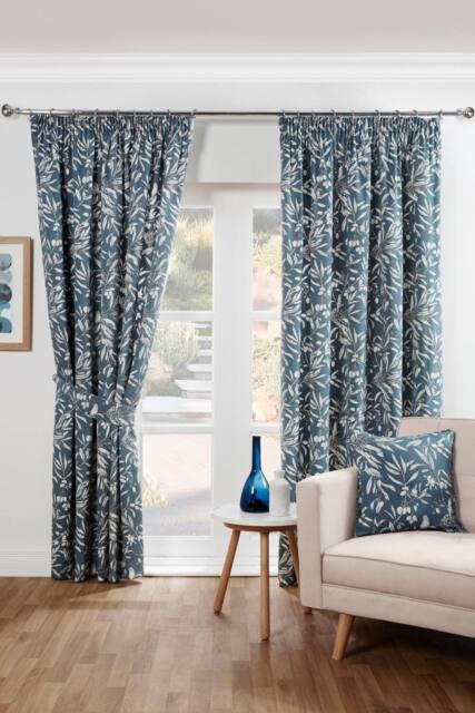 Sundour Aviary Pencil Pleat Curtains Taped Curtain Pair in Blue - Size: 117 cm width x 137 cm drop - image 1