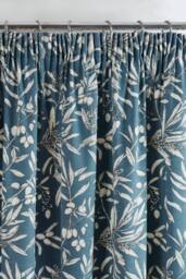 Sundour Aviary Pencil Pleat Curtains Taped Curtain Pair in Blue - Size: 117 cm width x 137 cm drop - thumbnail 2