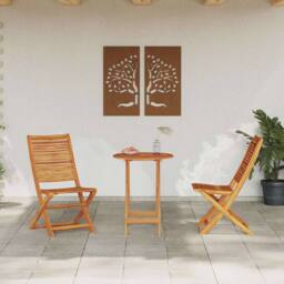 Berkfield Home 3 Piece Folding Bistro Set - Solid Acacia Wood in Brown - thumbnail 4