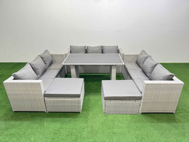 Fimous Patio Outdoor Garden Furniture Sets with 2 Big Stool Light Grey - image 1