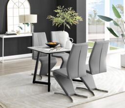 FurnitureboxUK Carson White Marble Effect Dining Table & 4 Willow Chairs in Grey