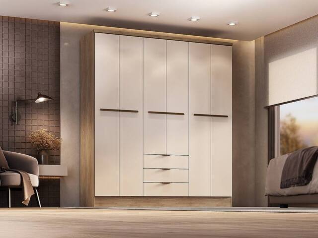 Vente-unique Wardrobe With 6 Doors & 3 Drawers - W180 Cm - Beige & Natural - image 1