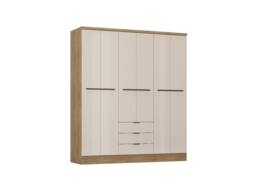 Vente-unique Wardrobe With 6 Doors & 3 Drawers - W180 Cm - Beige & Natural - thumbnail 2