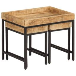 Berkfield Home Nesting Coffee Tables 3 pcs Solid Rough Mango Wood & Iron in Brown - thumbnail 2