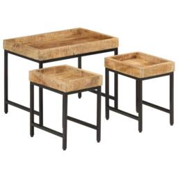 Berkfield Home Nesting Coffee Tables 3 pcs Solid Rough Mango Wood & Iron in Brown
