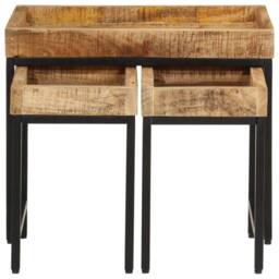Berkfield Home Nesting Coffee Tables 3 pcs Solid Rough Mango Wood & Iron in Brown - thumbnail 3