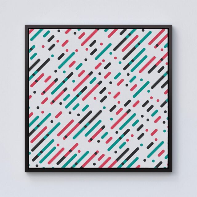 "Warren Reed - Designer Overlapping Coloured Diagonal Lines Framed Canvas in Black - Size: W30"" x H30""" - image 1