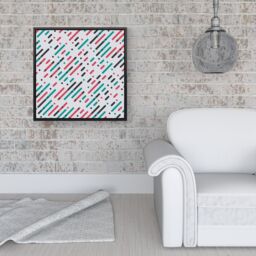 "Warren Reed - Designer Overlapping Coloured Diagonal Lines Framed Canvas in Black - Size: W30"" x H30""" - thumbnail 2