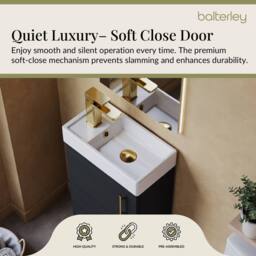 Balterley Floor Standing Vanity Basin 400mm Charcoal & Brushed Brass Handle in Black - thumbnail 3