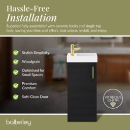 Balterley Floor Standing Vanity Basin 400mm Charcoal & Brushed Brass Handle in Black - thumbnail 7