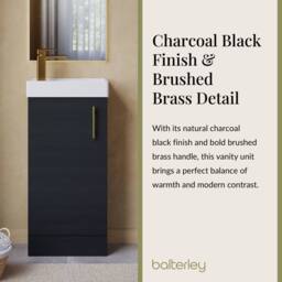 Balterley Floor Standing Vanity Basin 400mm Charcoal & Brushed Brass Handle in Black - thumbnail 4