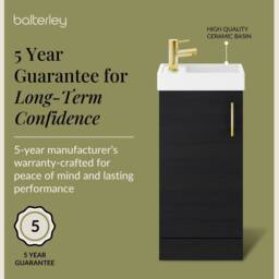 Balterley Floor Standing Vanity Basin 400mm Charcoal & Brushed Brass Handle in Black - thumbnail 6