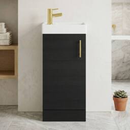 Balterley Floor Standing Vanity Basin 400mm Charcoal & Brushed Brass Handle in Black - thumbnail 8
