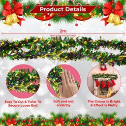 Neel Blue Chunky Christmas Tinsel Garland Shiny Metallic with White Xmas Tree Decor, 2m - thumbnail 2