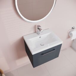 Balterley Wall Hung 1 Drawer Vanity Unit - Mid-Edge Basin 500mm, Satin Dark Grey - thumbnail 3