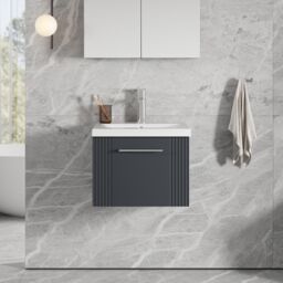 Balterley Wall Hung 1 Drawer Vanity Unit - Mid-Edge Basin 500mm, Satin Dark Grey - thumbnail 2
