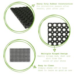 Nicola Spring Heavy Duty Rubber Door Mat - 80 x 60cm in Black - Size: 40 cm x 80 cm - thumbnail 2