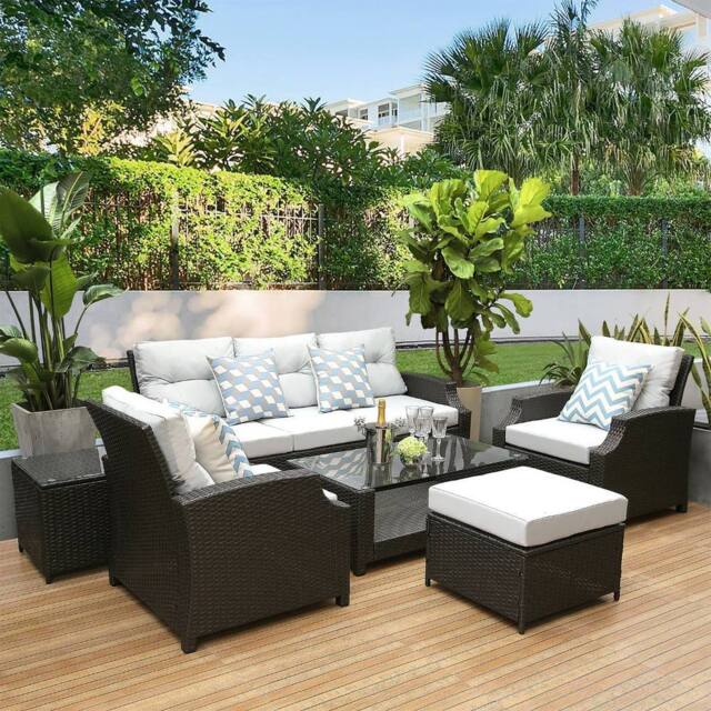 FURNITURE ONE 6 Pieces PE Rattan Garden Furniture Set in Grey - Size: 6 Person - image 1