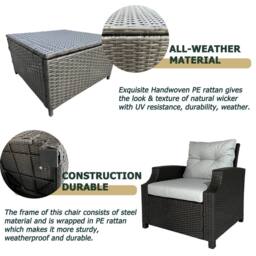 FURNITURE ONE 6 Pieces PE Rattan Garden Furniture Set in Grey - Size: 6 Person - thumbnail 5