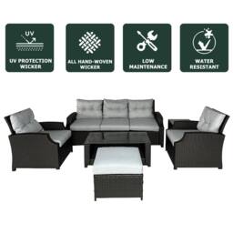 FURNITURE ONE 6 Pieces PE Rattan Garden Furniture Set in Grey - Size: 6 Person - thumbnail 6