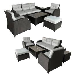 FURNITURE ONE 6 Pieces PE Rattan Garden Furniture Set in Grey - Size: 6 Person - thumbnail 2