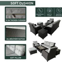 FURNITURE ONE 6 Pieces PE Rattan Garden Furniture Set in Grey - Size: 6 Person - thumbnail 4