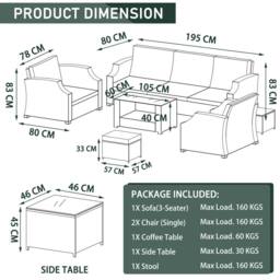 FURNITURE ONE 6 Pieces PE Rattan Garden Furniture Set in Grey - Size: 6 Person - thumbnail 8
