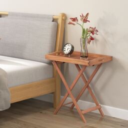 Costway Patio Wooden Side Table Outdoor & Indoor Folding Tea Coffee Table w/ Tea Tray in Natural - thumbnail 2