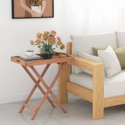 Costway Patio Wooden Side Table Outdoor & Indoor Folding Tea Coffee Table w/ Tea Tray in Natural - thumbnail 6