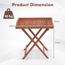 Costway Patio Wooden Side Table Outdoor & Indoor Folding Tea Coffee Table w/ Tea Tray in Natural - thumbnail 5