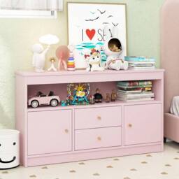 CASART Kids Toy Storage Organizer Wooden Bookshelf Storage Chest w/ 2 Drawers in Pink - thumbnail 8