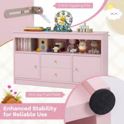 CASART Kids Toy Storage Organizer Wooden Bookshelf Storage Chest w/ 2 Drawers in Pink - thumbnail 6