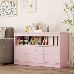CASART Kids Toy Storage Organizer Wooden Bookshelf Storage Chest w/ 2 Drawers in Pink - thumbnail 1