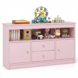 CASART Kids Toy Storage Organizer Wooden Bookshelf Storage Chest w/ 2 Drawers in Pink - thumbnail 3