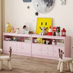 CASART Kids Toy Storage Organizer Wooden Bookshelf Storage Chest w/ 2 Drawers in Pink - thumbnail 7